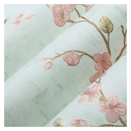 Wandtapete Heimwerker Wandmalerei Tapete Kontaktpapier Schlafzimmer Wohnzimmer 3D Blumenpapiere Dekor Papel De Parede(Light green,3.0mx53cm) von WTAXBH