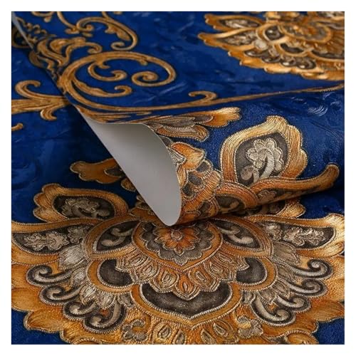 Wandtapete Tapetenrolle 3D geprägte PVC verdickte Wandbild Dekor Tapeten for Wohnzimmer Schlafzimmer(Blue,0. 53x9.5m) von WTAXBH