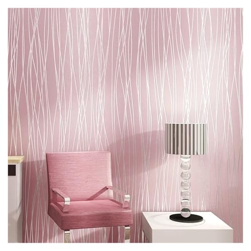 Wandtapete Vlies Tapete Schlafzimmer Wohnzimmer Einfarbig Plain Striped Hintergrund Wand Papers Home Decor Papel Tapiz 3d Para Pared(Pink,53cmx2m) von WTAXBH