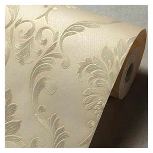 Wandtapete Wohnkultur Damast Tapete Rolle for Wand Schlafzimmer Wohnzimmer 3D Vlies Papier(Beige,0.53 x 9.5m) von WTAXBH