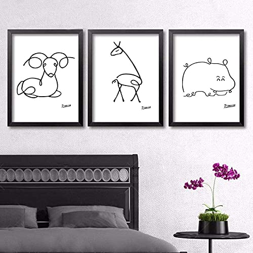 WTCYZYQ Abstrakte Tier Strichzeichnungen Und Pablo Picasso Leinwand Schwarz-Weiß-Malerei Poster Wand Bilder Home Wall Decor Rahmenlos 30×40cm×3 StüCk von WTCYZYQ