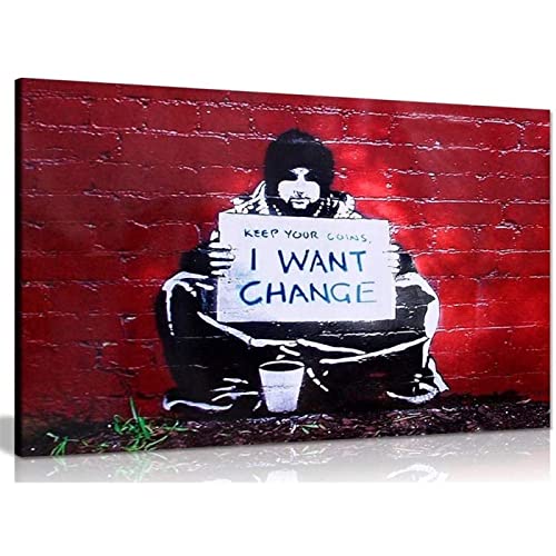 Banksy Graffiti Künstler 'Keep Your Coins, I Want Change' Leinwand Gemälde Reproduktion Wand Bilder Bild HD Print Home Decor Poster Frameless-30×40cm von WTEVMAIY