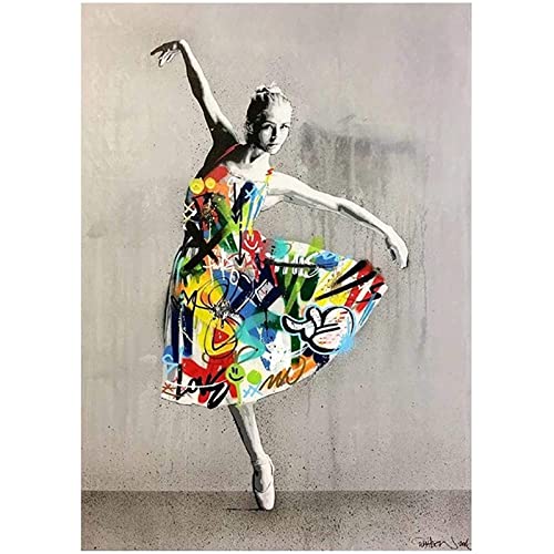 Banksy Graffiti Street Dancing Girl Leinwandgemälde auf der Wandkunst, HD-Druck, Ballettmädchen, Poster, Heimdekoration, Wandbild, rahmenlos, 50 x 70 cm von WTEVMAIY