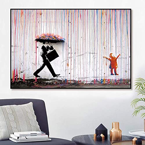 Graffiti Gemälde Bunte Regen Abstrakte Leinwand Bild Wand Bilder Poster Kunstdrucke Wandbilder Leinwand Gemälde Wohnzimmer Dekoration Rahmenlos 70×100cm von WTEVMAIY