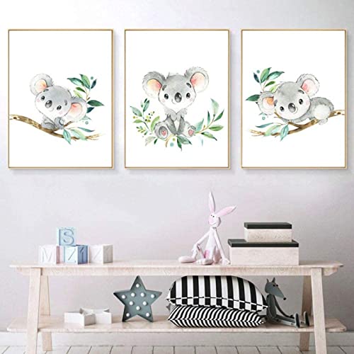 Kindergarten Koala Wand Bilder Wand Bilder Leinwand Bild Nordic Cartoon Poster Und Kunstdrucke Wandbilder Baby Kinderzimmer Dekoration Rahmenlos 60×80cm×3pcs von WTEVMAIY