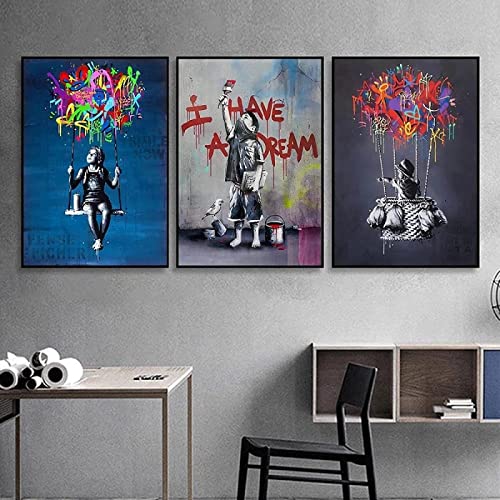 Kinderzimmer Wand Bilder Dekor Kunstdrucke Graffiti Street Gemälde Bunte Kinder Schaukel Poster Abstrakte Gemäldewerke Bild Wohnkultur Rahmenlos 40×50cm×3pcs von WTEVMAIY