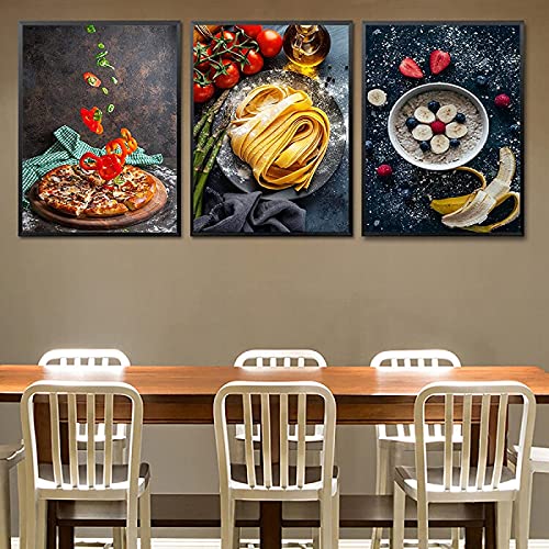 Kräuter Und Gewürze Leinwand Bild Pizza Obst Haferflocken Poster Und Kunstdrucke Nudeln Wand Bilder Bilder Für Esszimmer Küche Zimmer Dekor Rahmenlos 60×80cm×3pcs von WTEVMAIY