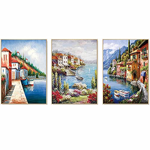 Leinwand Bild Kunstdruck Nordic Dekoration Home Poster Kunstdrucke Mediterrane Landschaft Wandbilder Leinwand Wand Bilder für Wohnzimmer Wohnkultur Rahmenlos 30×40cm×3pcs von WTEVMAIY