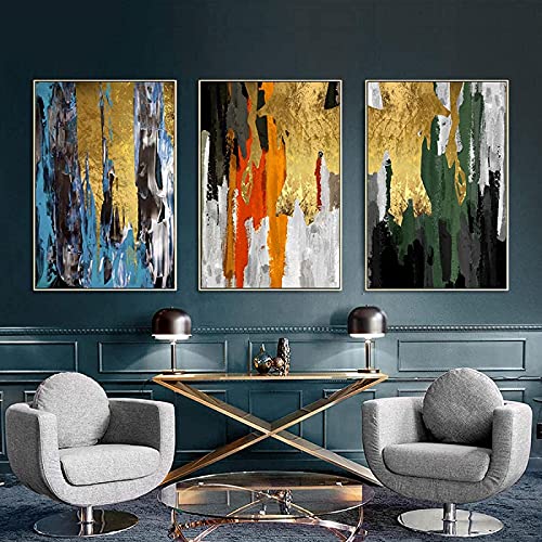 Leinwand Gemälde Moderne Abstrakte Grün Gold Orange Blau Grün Poster Kunstdrucke Wandbilder für Wand Bilder für Wohnzimmer Stilvolle Wohnkultur Rahmenlos 50×70cm×3pcs von WTEVMAIY