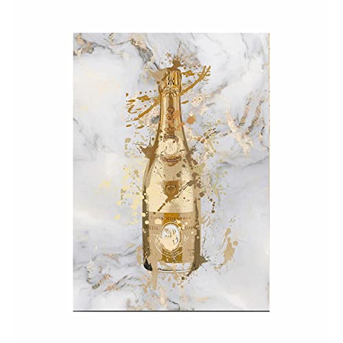 Leinwand Wand Bilder Champagner Marmor Gold Cristal Flasche Splash Gemälde Wohnzimmer Schlafzimmer Wanddekor Bilder Dekoration Rahmenlos 40×60cm von WTEVMAIY