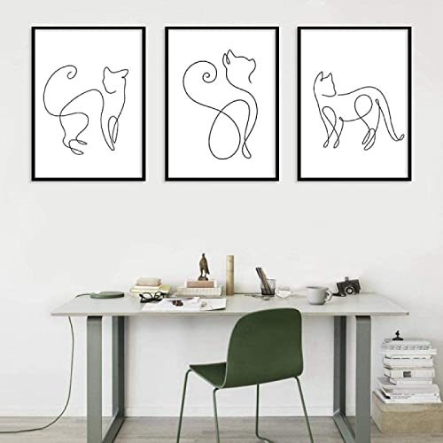 Linie Katze Kunst Leinwanddruck Malerei Minimalist Picasso Poster Drucke Schwarz Weiß Wandkunst Bilder für Wohnzimmer Home Decoration Rahmenlos 50×70cm×3pcs von WTEVMAIY