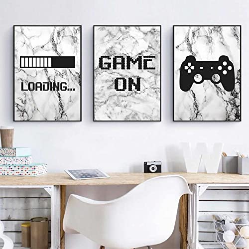 Marmor Gaming Minimalistische Gemälde Leinwand Bild Und Poster Jungen Raumdekoration Videospiel Wandbilder Kunstdrucke Spielzimmer Wanddekor Rahmenlos 40×50cm×3 StüCk von WTEVMAIY