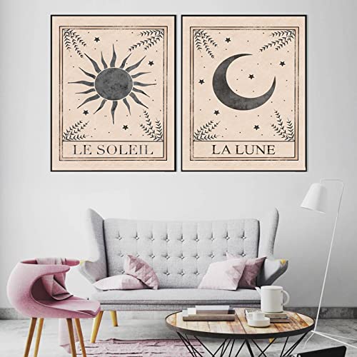 Minimalistische Himmlische Poster Gemälde Mondphasen Lunar Le Soleil Kunstdrucke Vintage Leinwand Bild Bild Dekoration Wand Bilder FüR Wohnzimmer Dekor Rahmenlos 60×80cm×2 StüCk von WTEVMAIY