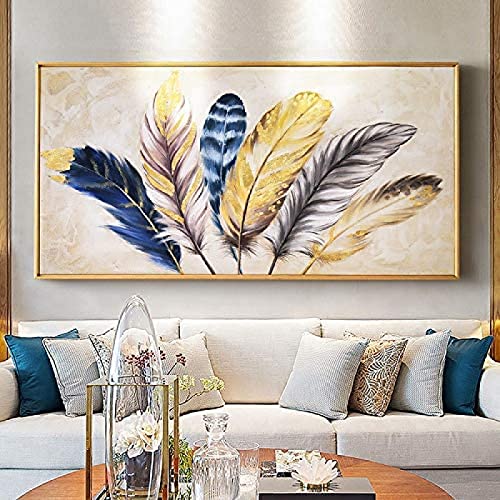 Moderne Goldene Feder Wandbilder Abstrakte Leinwand Bild Home Wohnzimmer Schlafzimmer Dekoration Wandmalerei Funktioniert Rahmenlos 70×140cm von WTEVMAIY