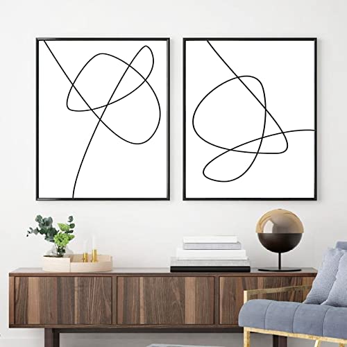 Moderne Poster Abstrakte Strichzeichnung Gemäldedruck Schwarz Weiß Bilder Minimalistische Wand Bilder Leinwand Bild Skandinavisches Poster Wohnkultur Rahmenlos 50×70cm×2pcs von WTEVMAIY