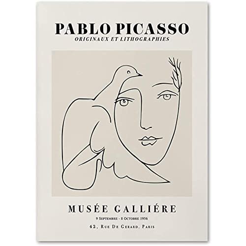 Picasso Frau Gesicht Poster Drucke Friedenstaube Kunstwerk Gemälde abstrakt Picasso Leinwand Wandkunst für Wohnzimmer Galerie Bilder Wandkunst Dekor rahmenlos 60 × 80 cm von WTEVMAIY