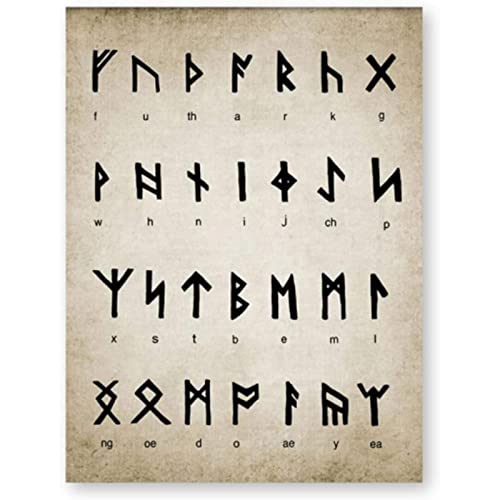 Runen Alphabet Print Kunst der Weissagung schreiben magische Wikinger altnordische Sprache Vintage Poster Leinwand Gemälde Bild Wand Dekor Rahmenlos 30×40cm von WTEVMAIY