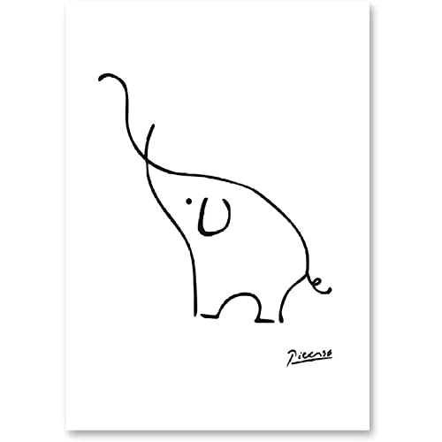 WTEVMAIY Picasso Elefant Linie Zeichnung Kunst Poster Pablo Leinwand Drucke Malerei Abstrakte Wandkunst Bild Wohnzimmer Büro Wohnkultur Rahmenlos 30 × 40 cm von WTEVMAIY