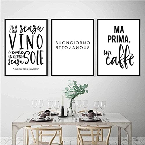 Wand Bilder Italienische Zitate Kunstdrucke KüChe Wand Bilder Bilder Schwarz Weiß Bild Cafe Restaurant Leinwand Poster Schlafzimmer Wohnkultur Rahmenlos 40×50cm×3pcs von WTEVMAIY