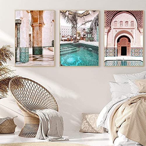 Wand Bilder Leinwand Bild FüR Wohnzimmer Marokkanischen TüR Marrakesch Leinwand Poster Islamische Kunstdrucke Muslimische Architektur Bilder Schlafzimmer Dekor Rahmenlos 50×70cm×3pcs von WTEVMAIY