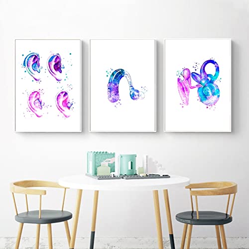 Wand Bilder Ohr Struktur Anatomie Binaurale Aids Aquarell Audiowave Poster Leinwand Bild Audiologe Geschenk Arzt BüRo Wand Zimmer Dekor Rahmenlos 40×50cm×3pcs von WTEVMAIY