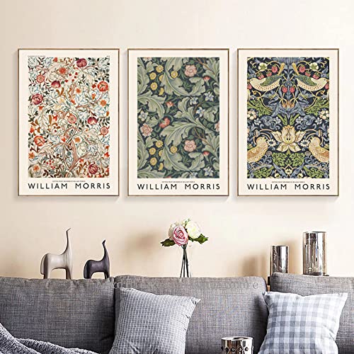 WTEVMAIY William Morris Museum Ausstellung Poster Leinwand Bild Galerie Poster Kunstdrucke Vintage Bilder Wand Bilder für Wohnzimmer Wohnkultur Rahmenlos 30×40cm×3 Stück von WTEVMAIY