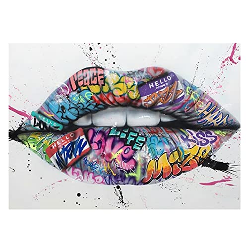 Zeigen Sie ZäHne Lippen StraßE Graffiti Gemälde Leinwand Bild An Der Wand Poster Und Kunstdrucke Wand Bilder Bild FüR Wohnzimmer Wohnkultur Rahmenlos 60×80cm von WTEVMAIY