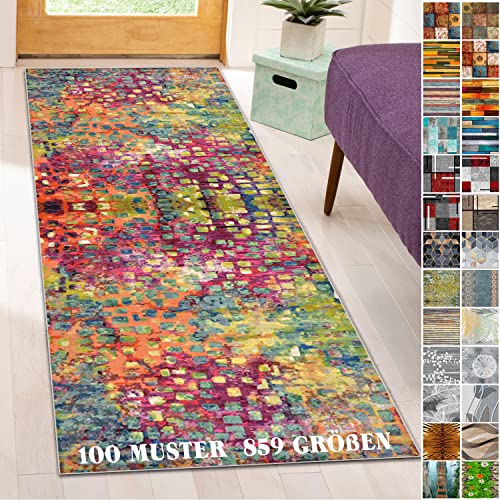 WTHYGB 100x100cm Teppich Läufer für Flur Küche Wohnzimmer Schlafzimmer Korridor, rutschfest Waschbar Teppichlaeufer, Meterware Lang Dauerhaft Polyester Flurläufer, 100 Muster, 6mm Dicke Küchenläufer von WTHYGB