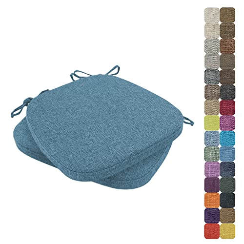 WTHYGB 2er Set Stuhlkissen, 40X38cm Leinen Hufeisen 3cm Dickes Sitzkissen, Atmungsaktives Rutschfestes Indoor/Outdoor Waschbar Sitzkissen, für Garten Terrasse Esszimmer Küche - 30 Farben (Navy Blau) von WTHYGB