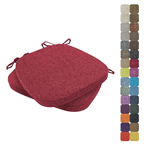 WTHYGB 2er Set Stuhlkissen, 40X38cm Leinen Hufeisen 3cm Dickes Sitzkissen, Atmungsaktives Rutschfestes Indoor/Outdoor Waschbar Sitzkissen, für Garten Terrasse Esszimmer Küche - 30 Farben (Rot) von WTHYGB