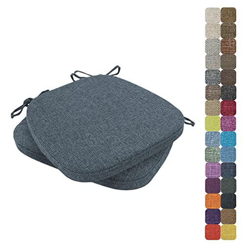 WTHYGB 2er Set Stuhlkissen, 40X38cm Leinen Hufeisen 5cm Dickes Sitzkissen, Atmungsaktives Rutschfestes Indoor/Outdoor Waschbar Sitzkissen, für Garten Terrasse Esszimmer Küche (Dunkelgrau Blau) von WTHYGB