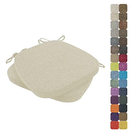 WTHYGB 2er Set Stuhlkissen, 43x40cm Leinen Hufeisen 3cm Dickes Sitzkissen, Atmungsaktives Rutschfestes Indoor/Outdoor Waschbar Sitzkissen, für Garten Terrasse Esszimmer Küche - 30 Farben (Beige) von WTHYGB