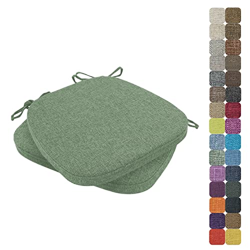 WTHYGB 2er Set Stuhlkissen, 43x40cm Leinen Hufeisen 3cm Dickes Sitzkissen, Atmungsaktives Rutschfestes Indoor/Outdoor Waschbar Sitzkissen, für Garten Terrasse Esszimmer Küche - 30 Farben (Grün) von WTHYGB