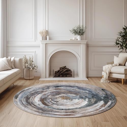 WTHYGB Abstrakt Rund Teppich Waschbarer, 150cm Runder Wohnzimmer Schlafzimmer rutschfest Carpet, Kunstwolle Küchenteppich, Weicher Kreis Teppich für Kinderzimmer Esszimmer Büro #Y1037 von WTHYGB