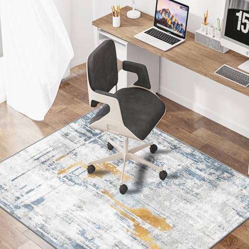 WTHYGB Bürostuhl Unterlage Bodenschutzmatte für Hartböden 120x150cm Gaming Stuhlmatten Kratzfest Bodenmatte Stuhlunterlage rutschfest Bürostuhlunterlage Unterlage Schreibtischstuh (Blau Gelb) von WTHYGB