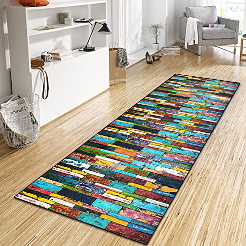 WTHYGB Teppich Läufer Flur 40x200 cm, rutschfest Waschbar Dauerhaft Moderne Lang Polyester Küchenläufer Flurläufer, 6 MM Dickem Teppichläufer für Korridor, Schlafzimmer, Wohnzimmer Blau-Rot-Gelb von WTHYGB
