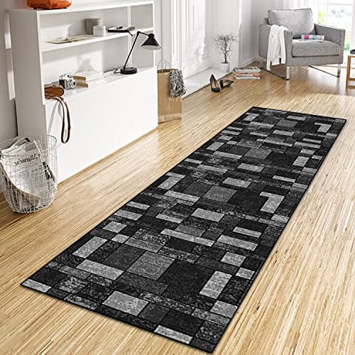 WTHYGB Teppich Läufer Flur 40x320 cm, rutschfest Waschbar Dauerhaft Moderne Lang Polyester Küchenläufer, 6 MM Dickem Teppichläufer für Korridor, Schlafzimmer, Wohnzimmer GrauSilber-Dunkelblau von WTHYGB