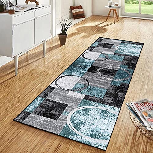 WTHYGB Teppich Läufer Flur 50x120 cm, rutschfest Waschbar Dauerhaft Moderne Lang Polyester Küchenläufer Flurläufer, 6 MM Dickem Teppichläufer für Korridor, Schlafzimmer, Wohnzimmer Blau-Grau-Schwarz von WTHYGB