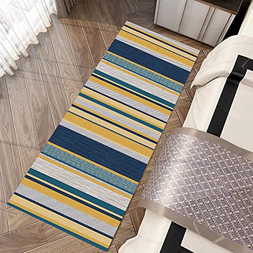 WTHYGB Teppich Läufer Flur Farbstreifen 40CM*120CM, rutschfest Robust Waschbar Kücheteppich, Lange Carpet für Flur Schlafzimmer Wohnzimme, Polyester Kurzflor, viele Größen (Color : Beige und Blau) von WTHYGB