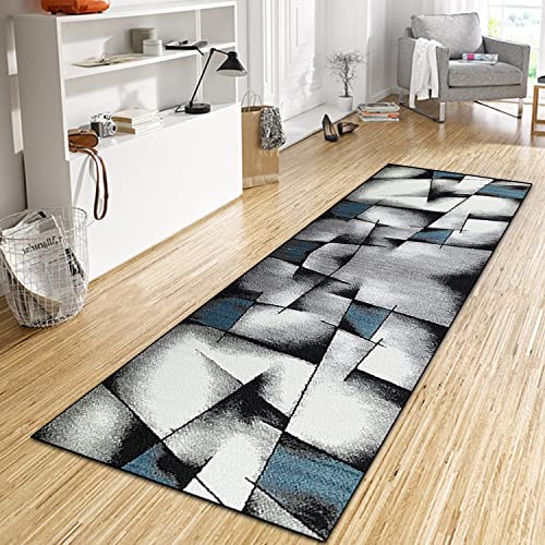 WTHYGB Teppich Läufer Flur Küche 40x80 cm, Modern rutschfest Waschbar Dauerhaft Küchenläufer Flurläufer, Lang Polyester Grau und Blau Teppichläufer für Korridor, Schlafzimmer, Innen Wohnzimmer von WTHYGB