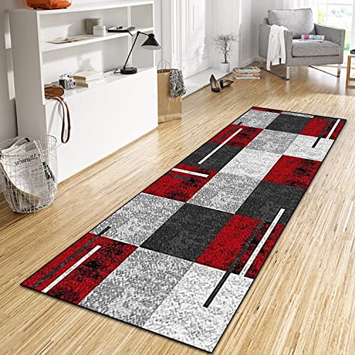 WTHYGB Teppich Läufer Flur Küche 60x300 cm, Modern rutschfest Waschbar Küchenläufer Flurläufer, Lang Polyester Plaid Hellgrau und Rot Teppichläufer für Korridor, Schlafzimmer, Innen Wohnzimmer WTHYGB Teppich Läufer Flur Küche 60x300 cm, Modern rutschfest Waschbar Küchenläufer Flurläufer, Lang Polyester Plaid Hellgrau und Rot Teppichläufer für Korridor, Schlafzimmer, Innen Wohnzimmer von WTHYGB