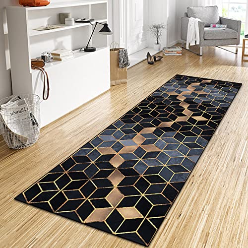 WTHYGB Teppich Läufer Flur Küche 60x400 cm, Modern rutschfest Waschbar Dauerhaft Küchenläufer Flurläufer, Lang Polyester Blau Schwarz Teppichläufer für Korridor, Schlafzimmer, Innen Wohnzimmer WTHYGB Teppich Läufer Flur Küche 60x400 cm, Modern rutschfest Waschbar Dauerhaft Küchenläufer Flurläufer, Lang Polyester Blau Schwarz Teppichläufer für Korridor, Schlafzimmer, Innen Wohnzimmer von WTHYGB