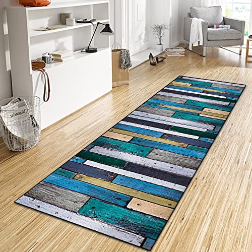 WTHYGB Teppich Läufer Flur Küche 70x480 cm, Modern rutschfest Waschbar Dauerhaft Küchenläufer Flurläufer, Lang Polyester Blau Muster Teppichläufer für Korridor, Schlafzimmer, Innen Wohnzimmer von WTHYGB