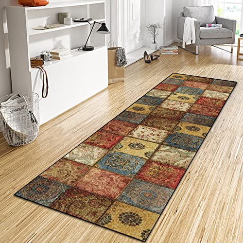 WTHYGB Teppich Läufer Flur Küche 70x480 cm, Vintage rutschfest Waschbar Küchenläufer Flurläufer, Lang Polyester Plaid Muster Beige Teppichläufer für Korridor, Schlafzimmer, Innen Wohnzimmer von WTHYGB