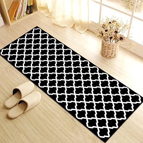 WTHYGB Teppich Läufer Flur Küche 80x150 cm, Modern rutschfest Waschbar Küchenläufer Flurläufer, Lang Polyester Plaid Muster Schwarz-Weiss Teppichläufer für Korridor, Schlafzimmer, Innen Wohnzimmer von WTHYGB