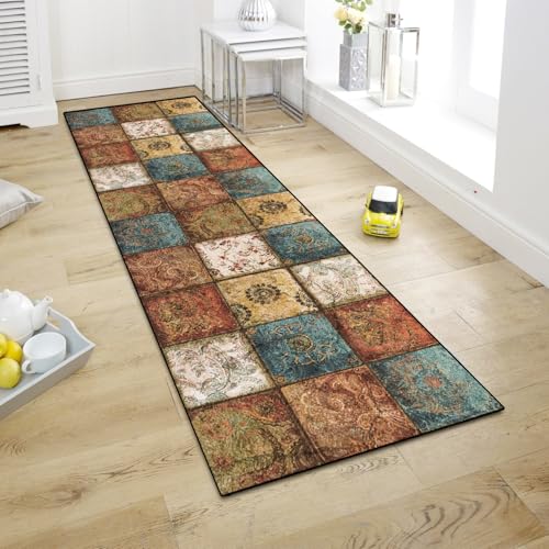 WTHYGB Teppich Läufer Flur Teppichläufer Küchenläufer Küche Teppiche rutschfest Waschbar Bettvorleger für Flur Waschküche, 60x200cm Boho von WTHYGB