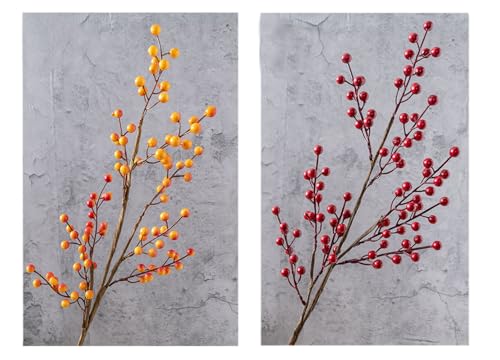 WTRYT Künstliche Beeren 2 Stück dekorative Zweige mit Beeren künstliche beeren deko Beeren blumenarrangement für Weihnachtsbaum Zweige Picks Weihnachtsbaum Dekoration Künstliche Beeren Kunsthandwerk von WTRYT