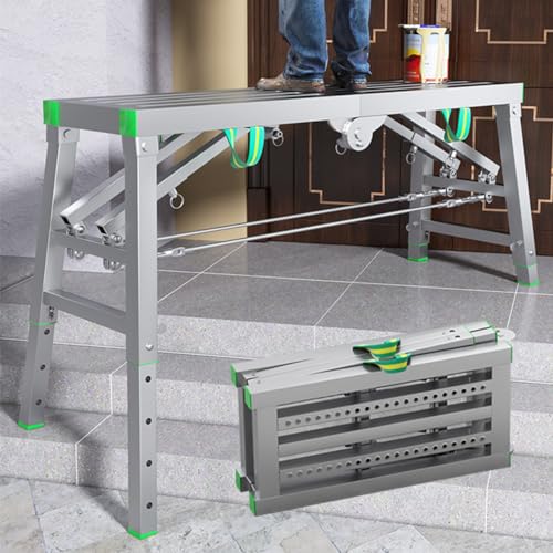 WTSFEUJL Tragbare Multifunktionale Faltbare Gerüstarbeitsplattform Gerüstturmleiter Hocker Bank Mit Einstellbarer Höhe Und Einer Tragfähigkeit Von 400 Kg Für Heimwerkerprojekte (A 140 * 40cm) von WTSFEUJL