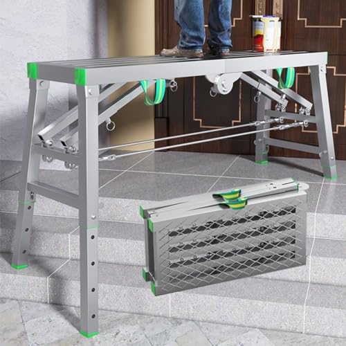 WTSFEUJL Tragbare Multifunktionale Faltbare Gerüstarbeitsplattform Gerüstturmleiter Hocker Bank Mit Einstellbarer Höhe Und Einer Tragfähigkeit Von 400 Kg Für Heimwerkerprojekte (B 140 * 40cm) von WTSFEUJL