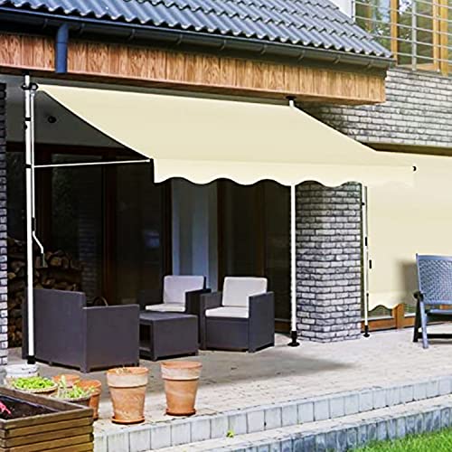 WTTTTW Luxuriöse einziehbare Markise für die Terrasse, manuell einziehbares Sonnenschutzdach für den Außenbereich, wasserdichte, verstellbare Pergola für Fenstertüren im Freien,Elfenbein,3m/9.8ft von WTTTTW